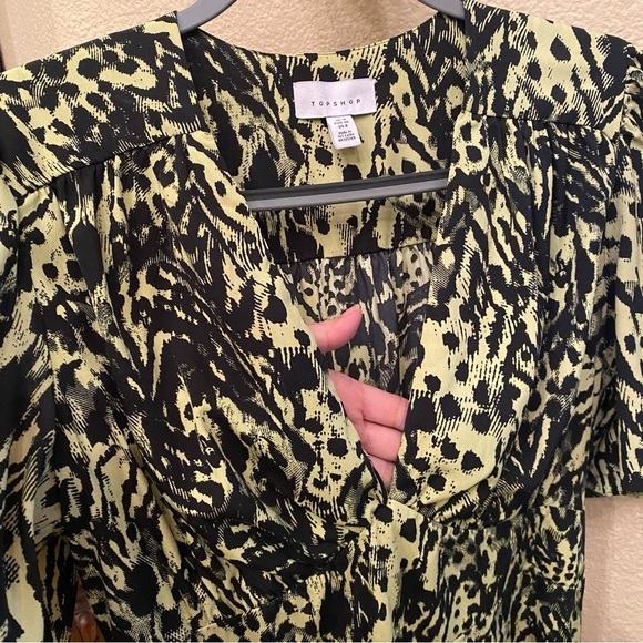 TOPSHOP Women Lime Green Black Patterned V-Neck Maxi Dress Size 8 - Picture 5 of 10